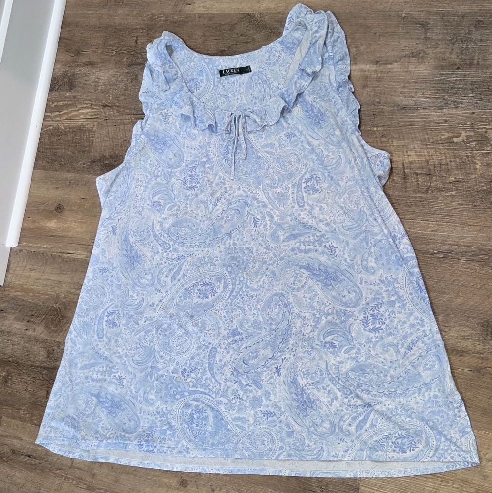 Ralph Lauren Womens Night Gown Blue Paisley Sleeveless Ruffle 3XL